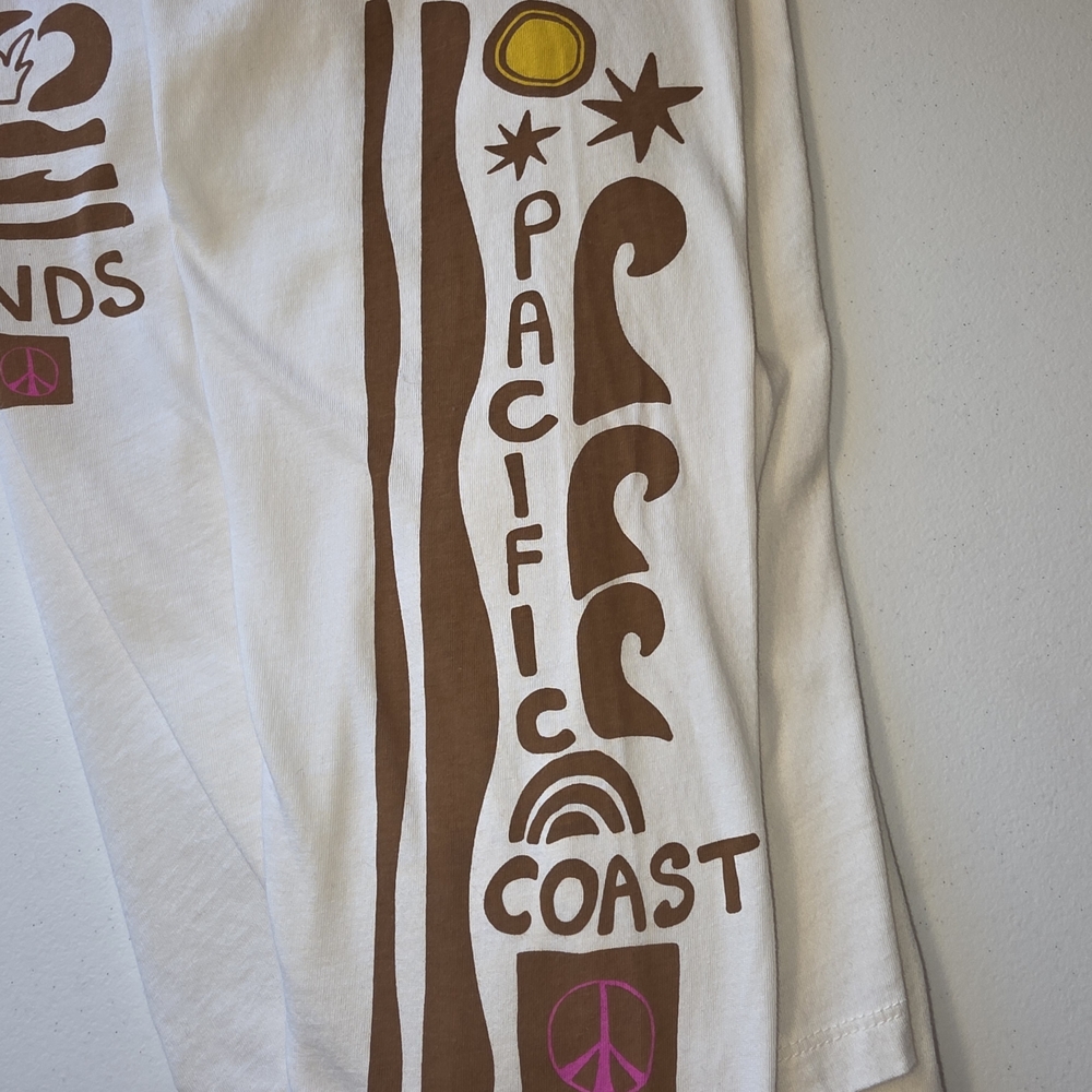 Rare Free People We the Free Vibrant Pink Mock Neck Graphic Tee Cream Size Small - Picture 4 of 5